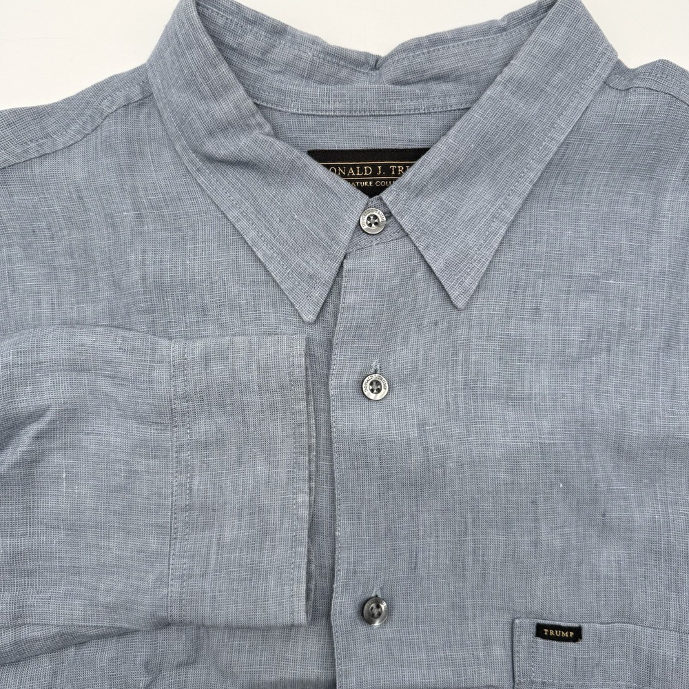 Donald J. Trump Button Up Mens L Blue Signature Collection 100% Linen Shirt